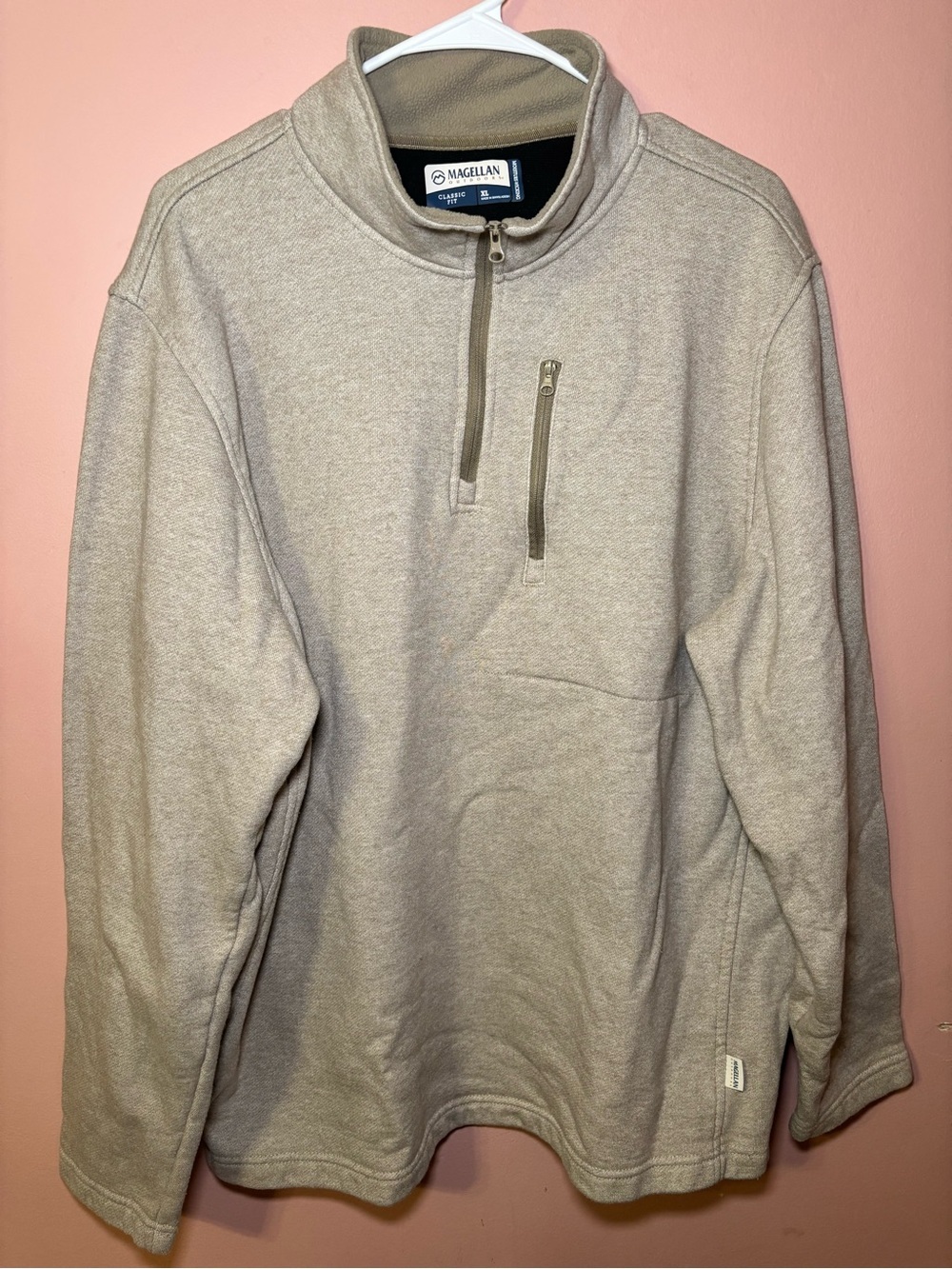 Magellan Outdoors Men's Light Tan Quarter-Zip Fleece Pullover